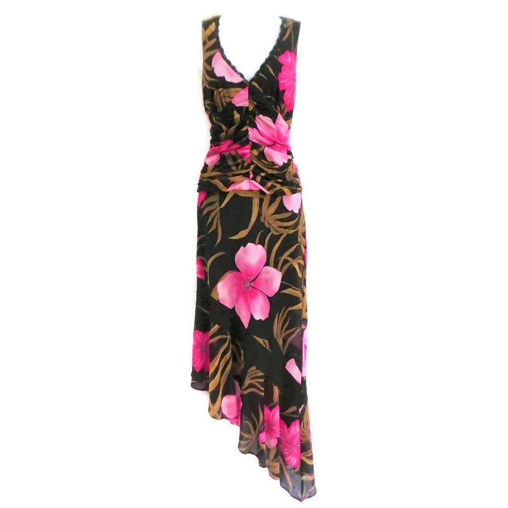 Romantic Cache Skirt Suit Set Hawaiian Ruched Asym Lined M - Picture 10 of 11
